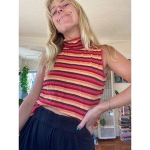 Orange Rainbow Turtle Neck Top